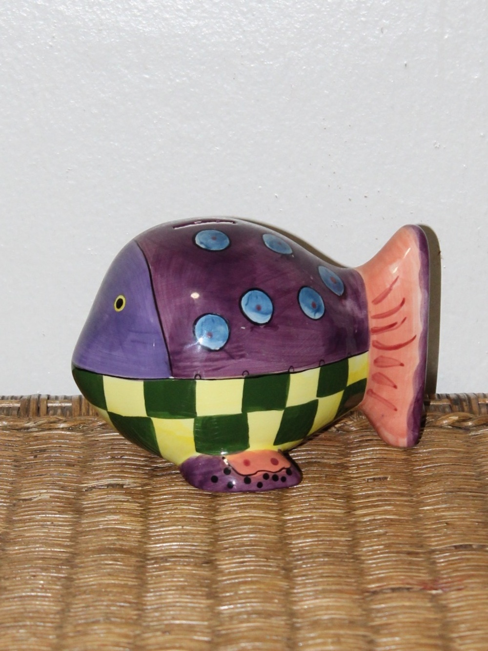 Milson & Louis. Hand-painted Fish Figurine Coin Piggy Bank.  Open Box